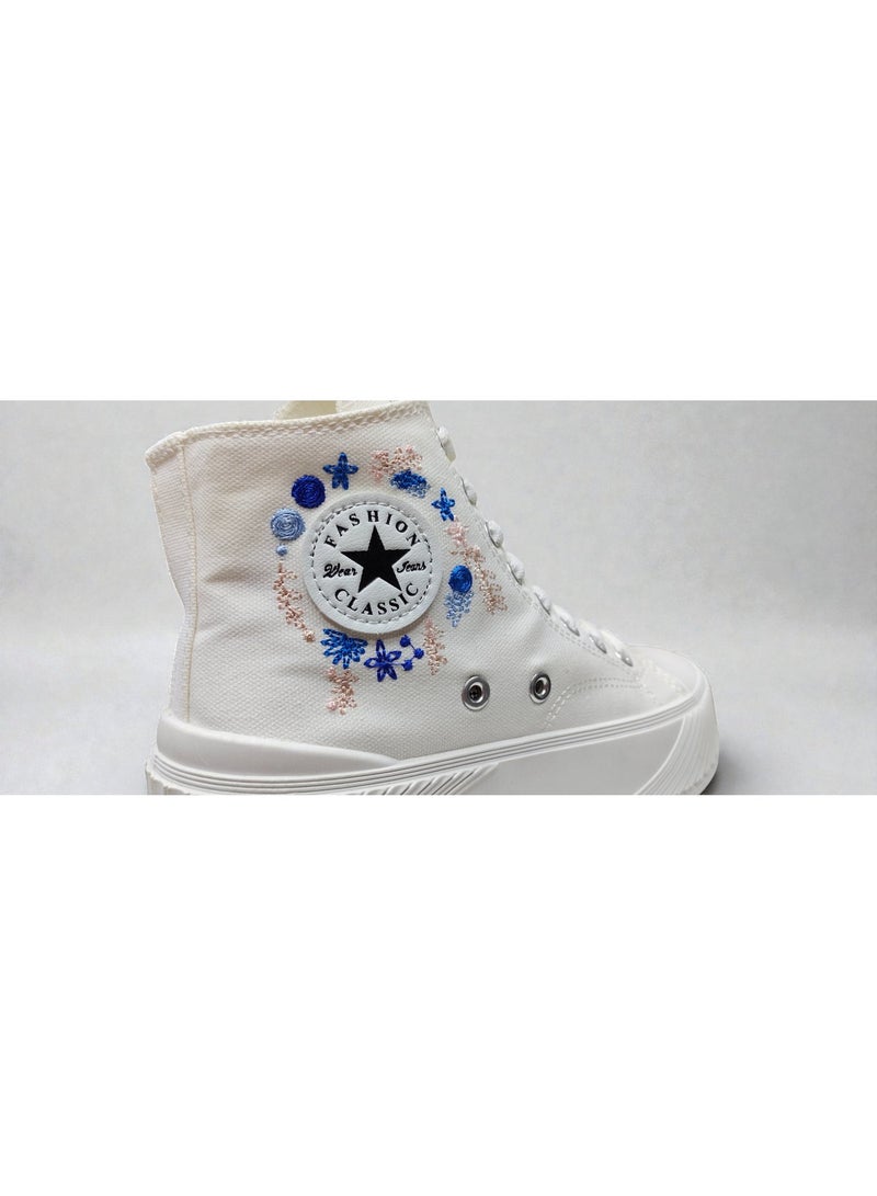 High-top canvas sneakers with a hand-embroidered design - Image 3
